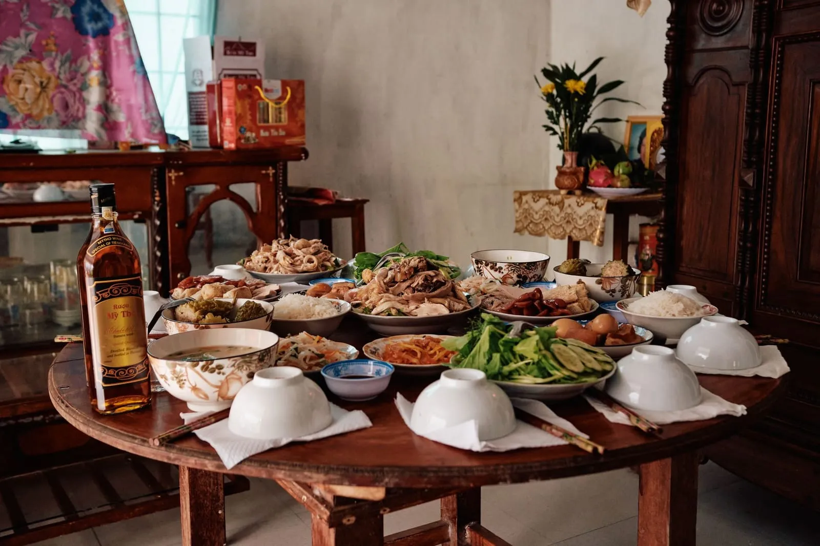 A welcoming family dining room set for a meal, symbolizing anticipation of meeting Asian parents.